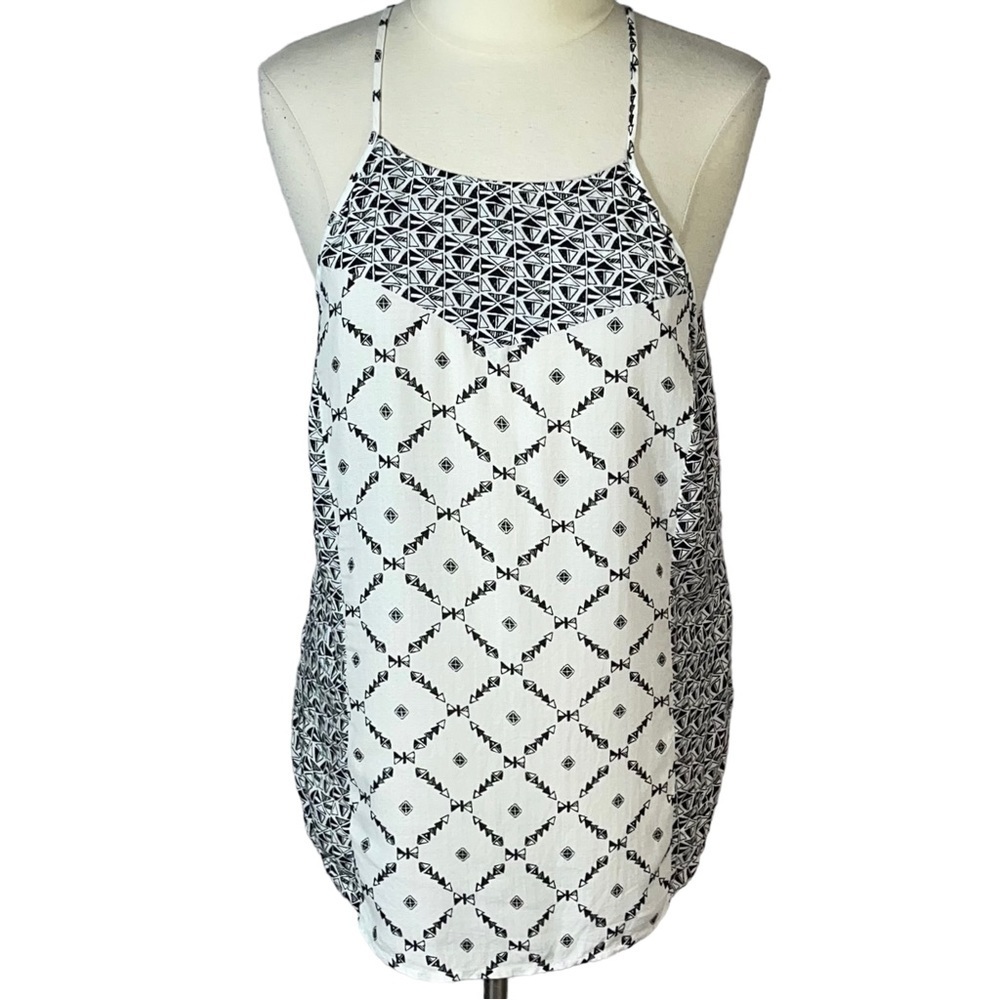 Lucky Brand Black and White High Neck Printed BOHO Loose Fit Tank - Picture 2 of 7